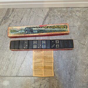 Vtg Early Set The Embossing Co Express Dominoes Embossed Trains Railroad